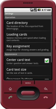 Screenshot of the settings screen.